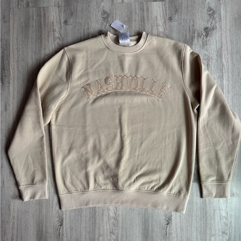 Nashville Tennessee Tan Sand Embroidered Cotton Blend Crewneck Sweatshirt L NEW - Picture 2 of 7